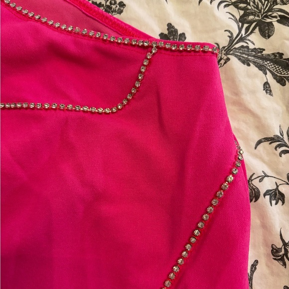 shein bae cut out rhinestone trim split hem bodycon dress - hot pink - Picture 5 of 7